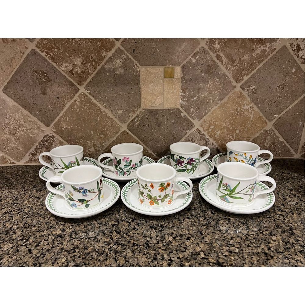 Vintage Portmerion  Botanic Garden 7 pc Drum Teacups With Saucer